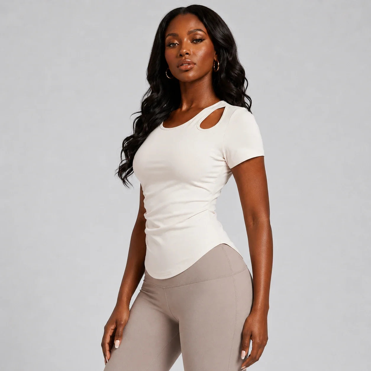 Asymmetric Cutout Ruched Top WHD0606325-JYMD105