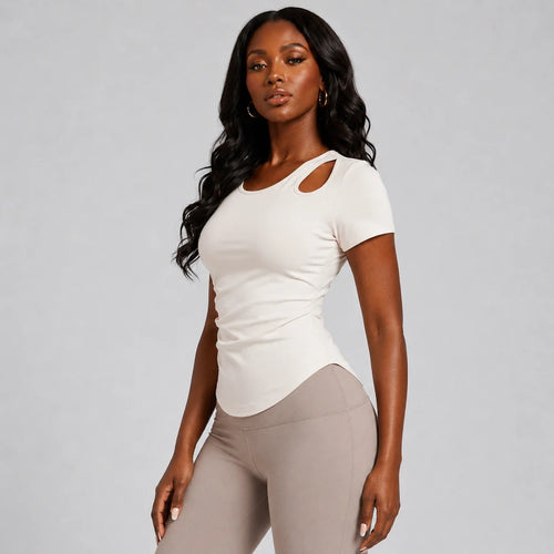 Asymmetric Cutout Ruched Top WHD0606325-JYMD105