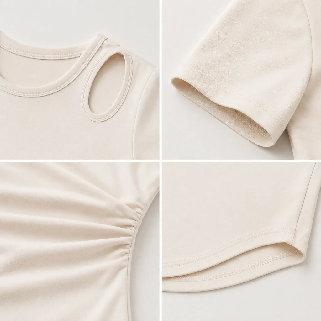 Asymmetric Cutout Ruched Top WHD0606325-JYMD105