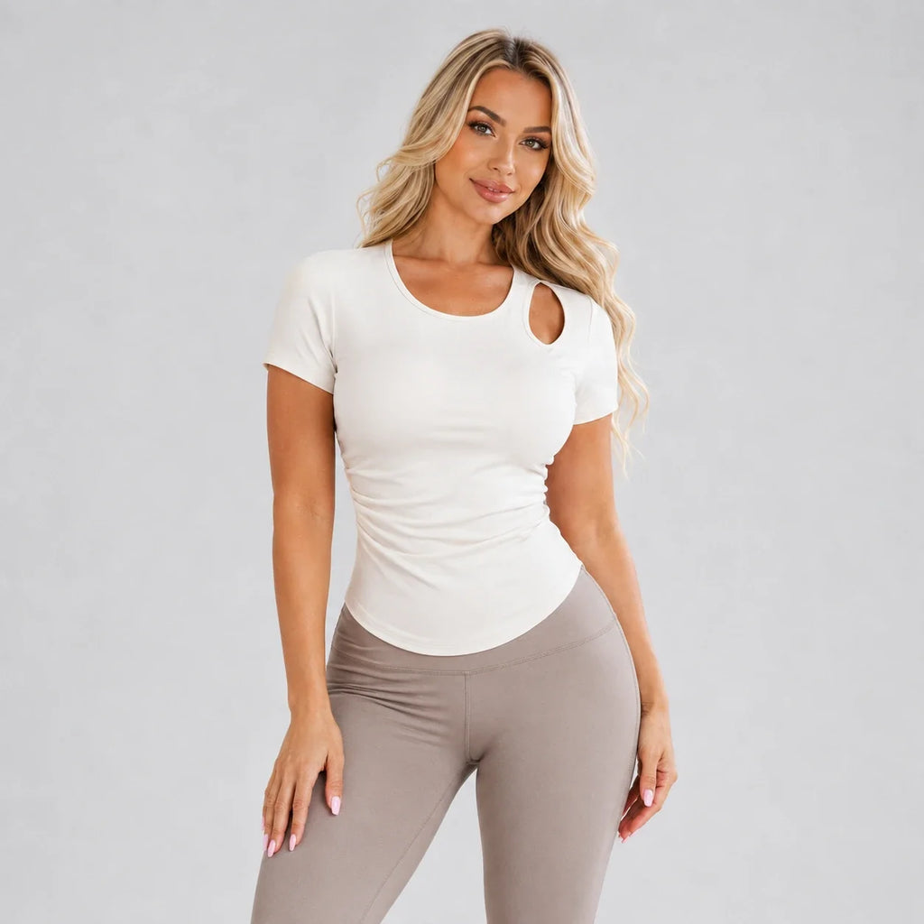 Asymmetric Cutout Ruched Top WHD0606325-JYMD105