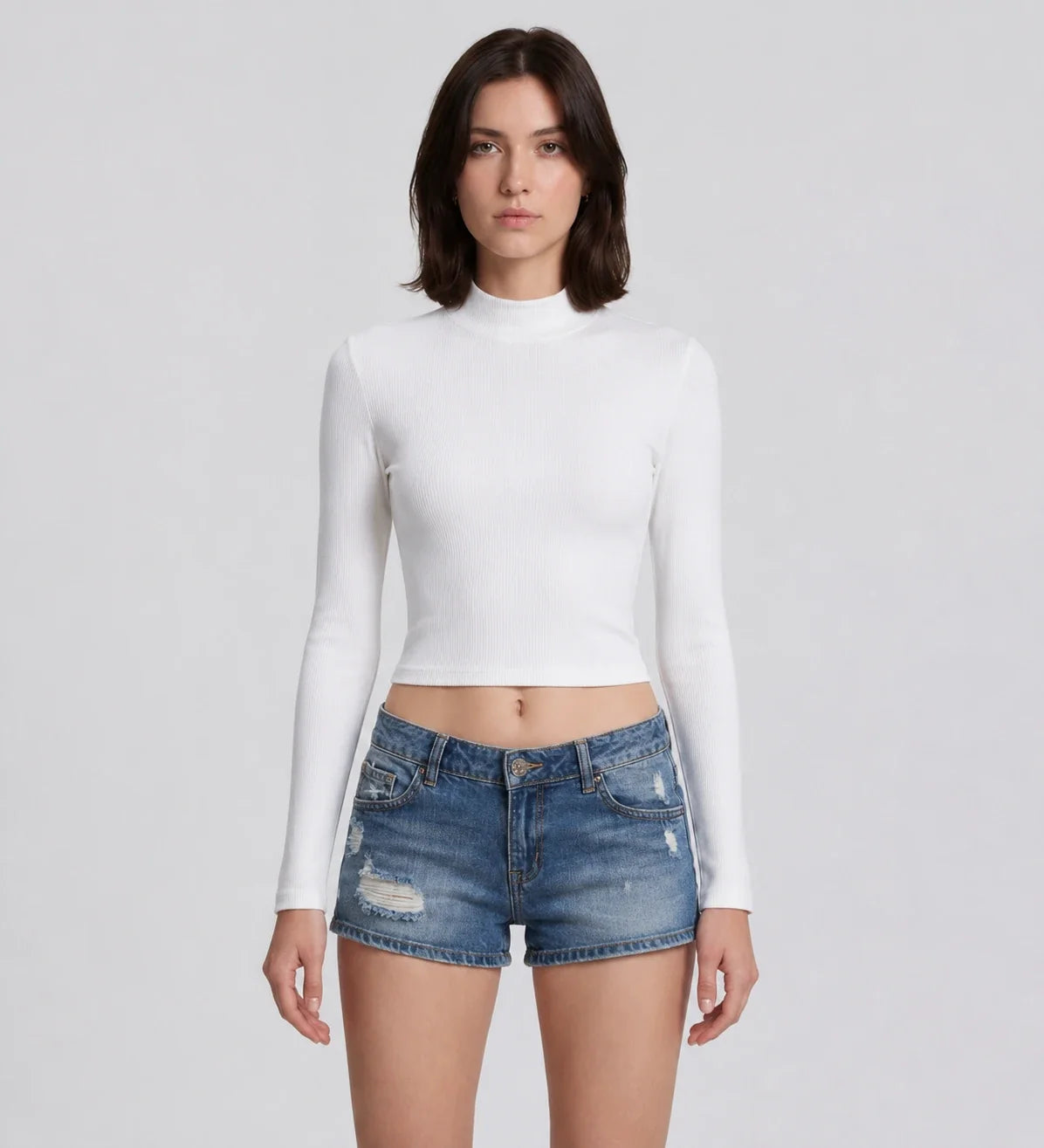 Ribbed Mock Neck Crop Top WHD0606338-JYTC015