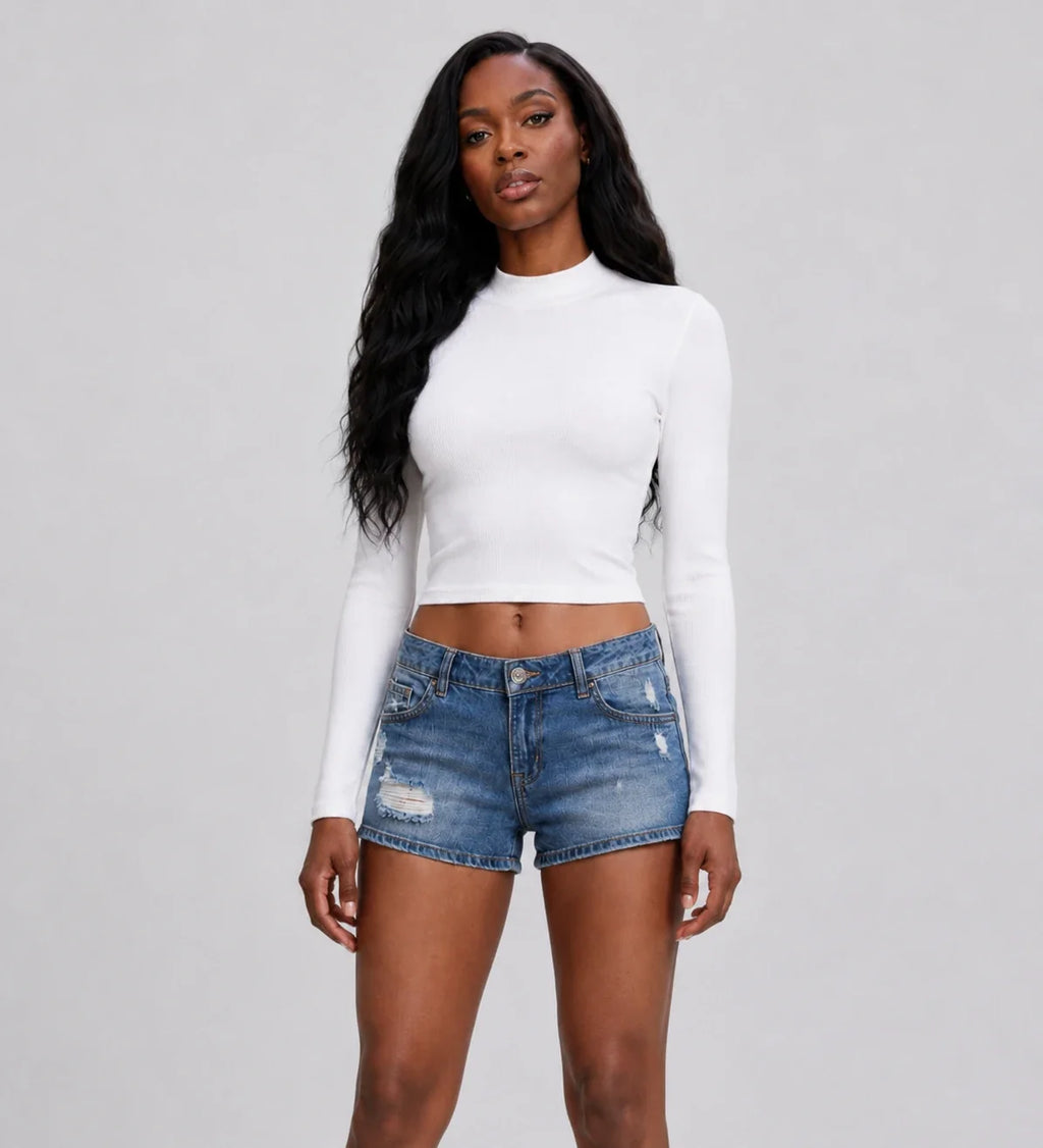 Ribbed Mock Neck Crop Top WHD0606338-JYTC015