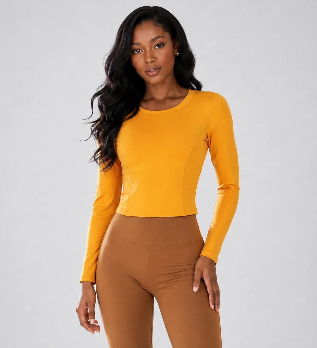 Ruched Back Long Sleeve Top WHD0606343-JYMC112