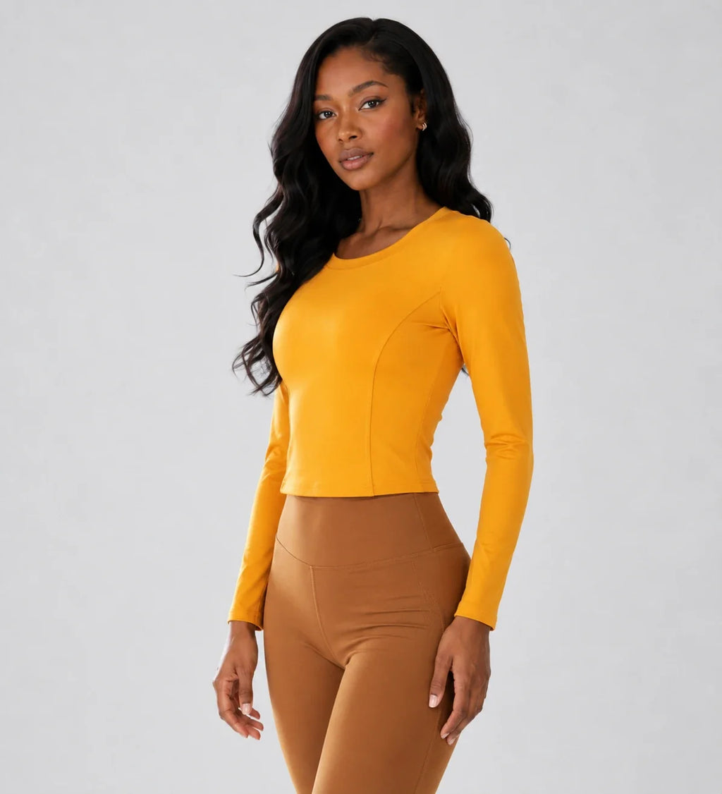 Ruched Back Long Sleeve Top WHD0606343-JYMC112