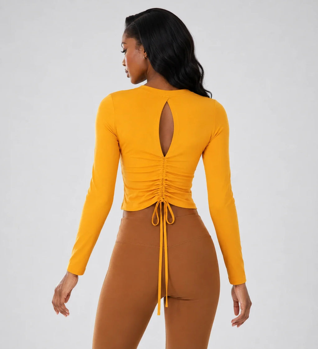 Ruched Back Long Sleeve Top WHD0606343-JYMC112