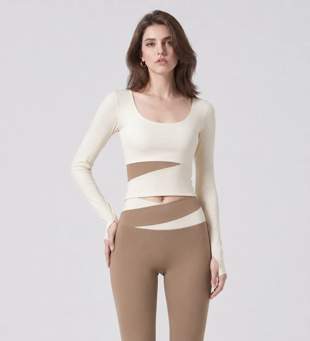 Asymmetric Cutout Long Sleeve Top WHD0606345-JYMC023