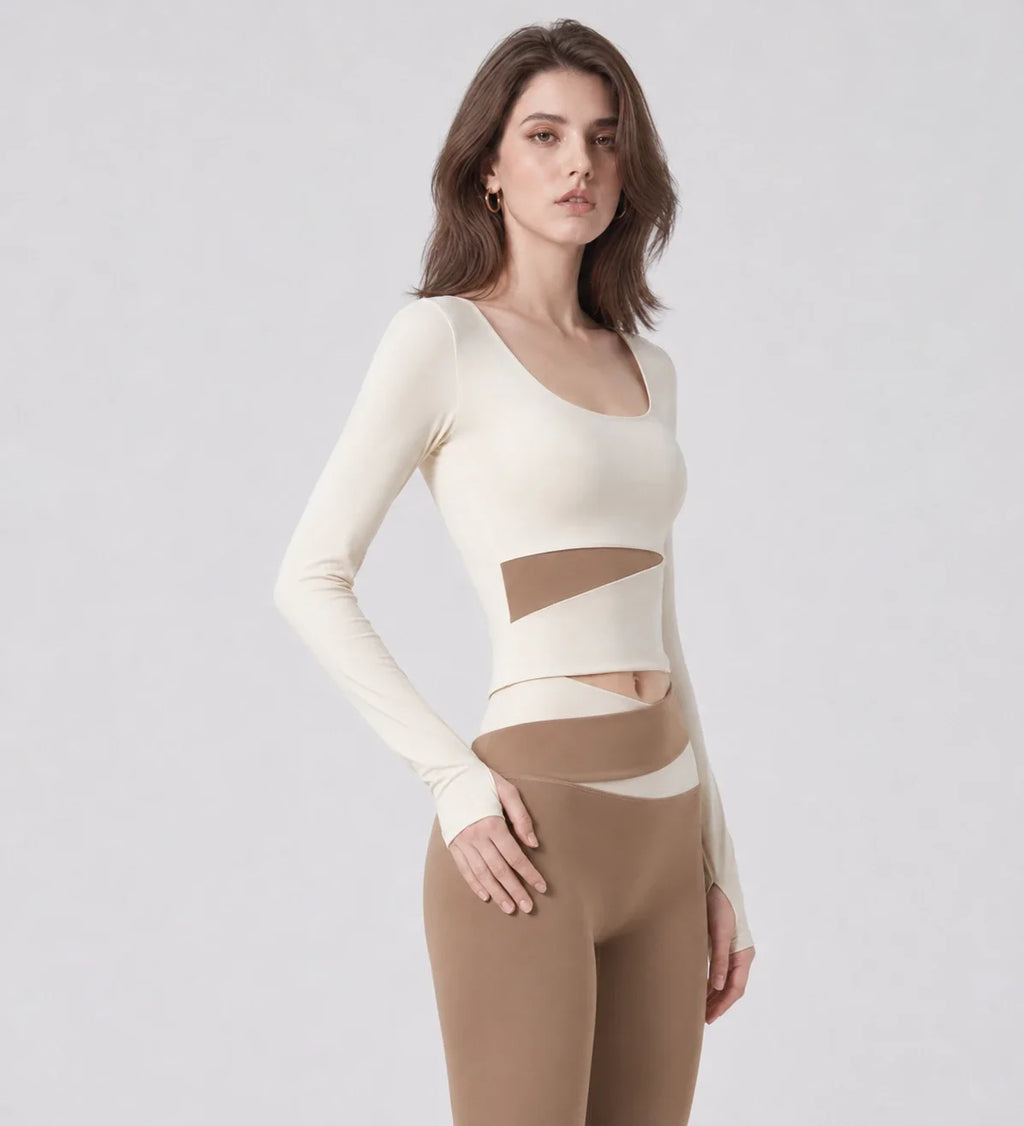 Asymmetric Cutout Long Sleeve Top WHD0606345-JYMC023