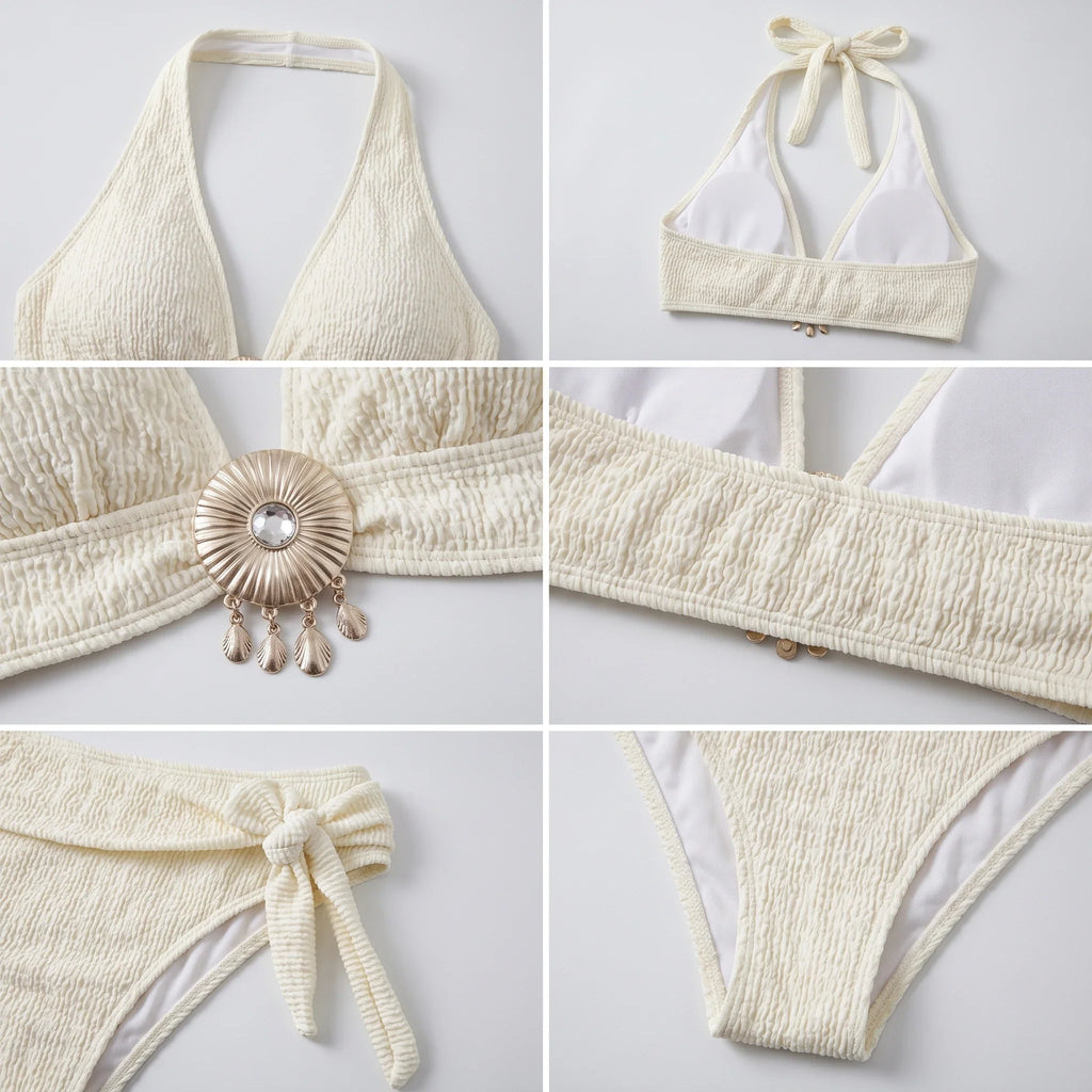 Shell Detail Halter Bikini Set WHD0606366-KA-P253-04