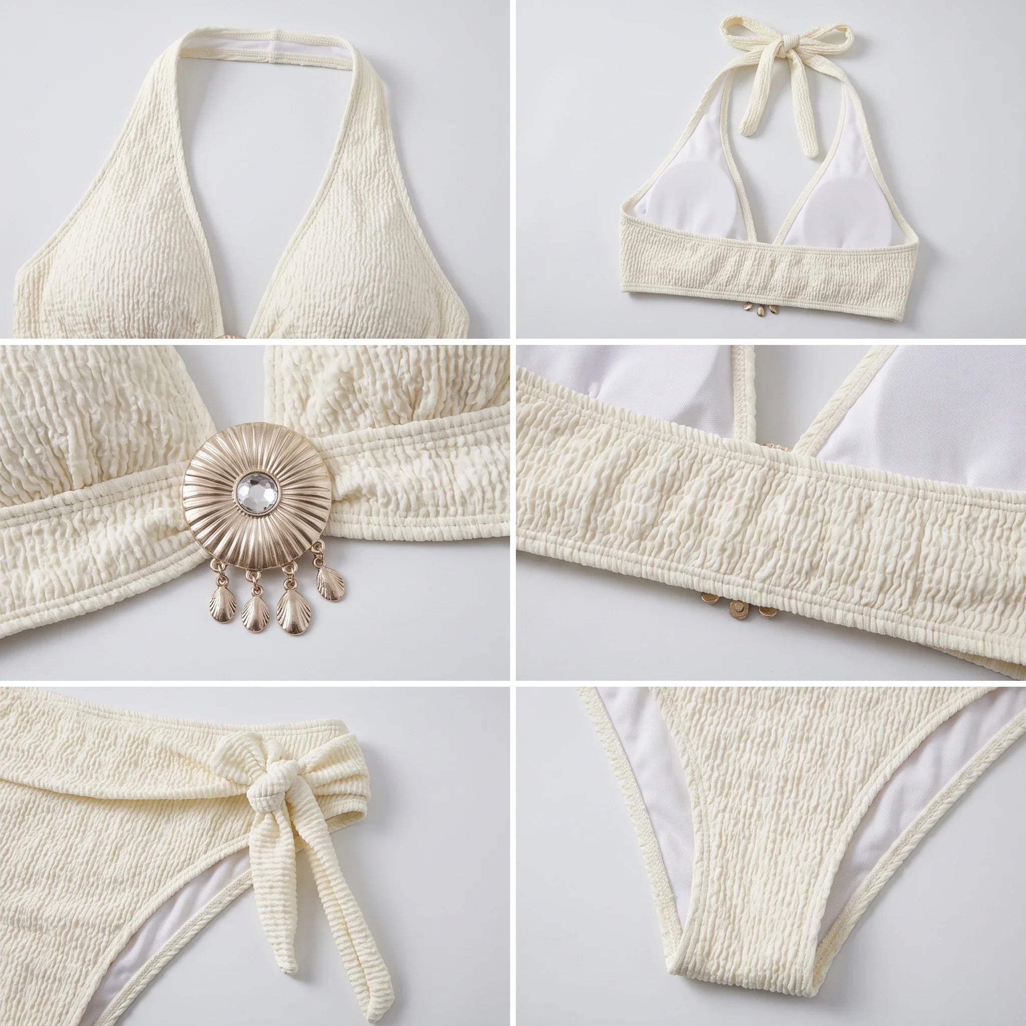 Shell Detail Halter Bikini Set WHD0606366-KA-P253-04