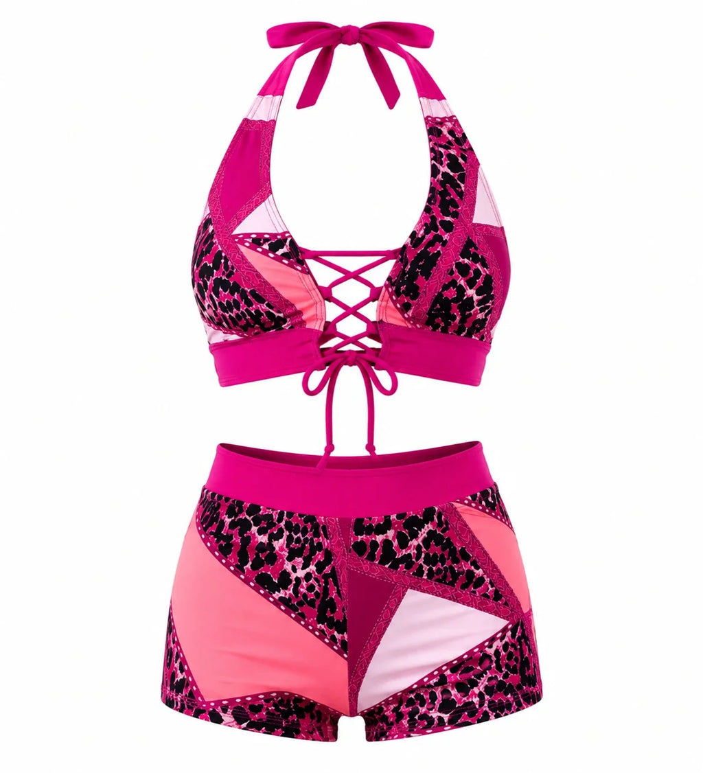 Leopard Patchwork Swim Short Set WHD0606382-KA-P387-07