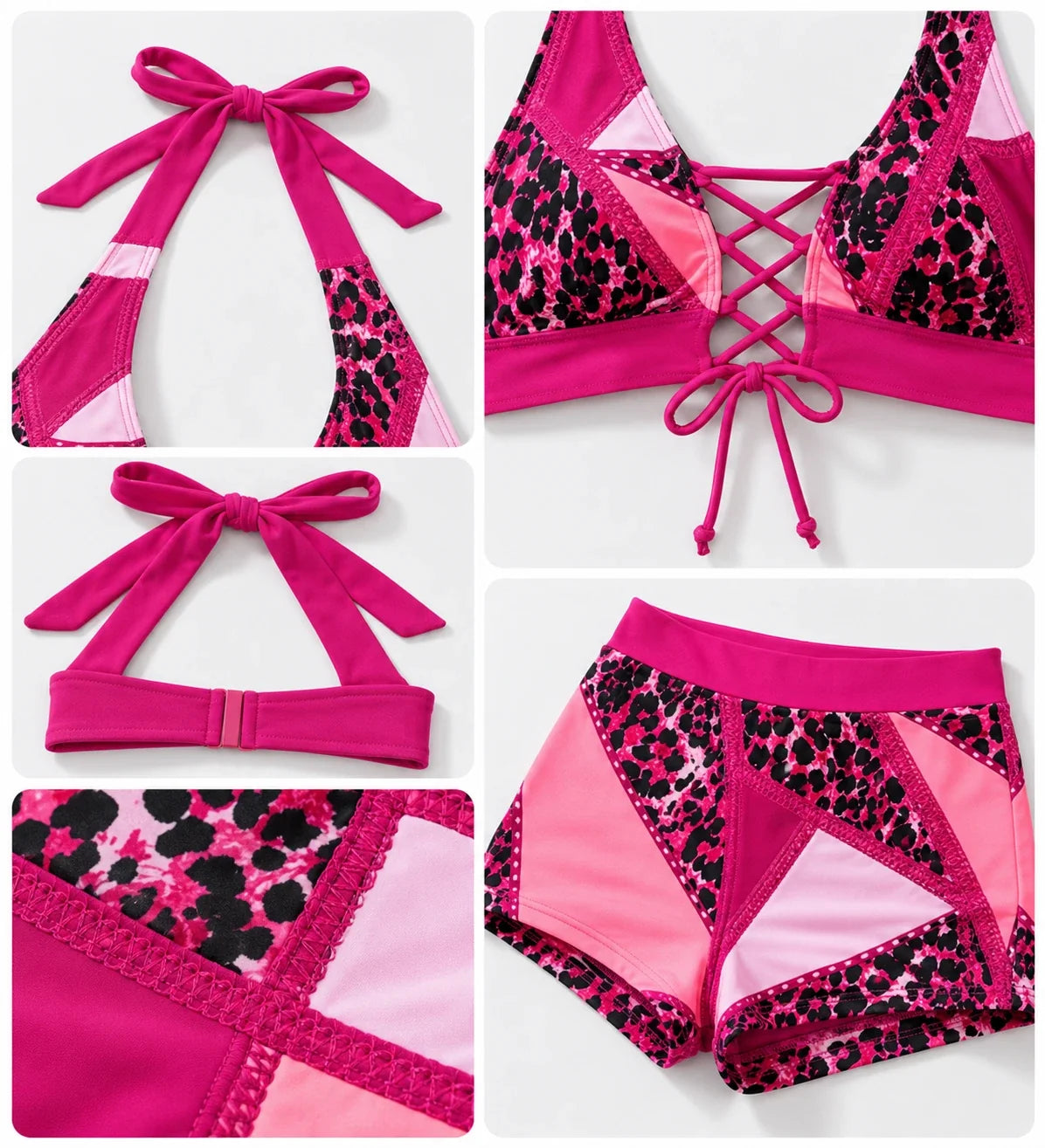 Leopard Patchwork Swim Short Set WHD0606382-KA-P387-07