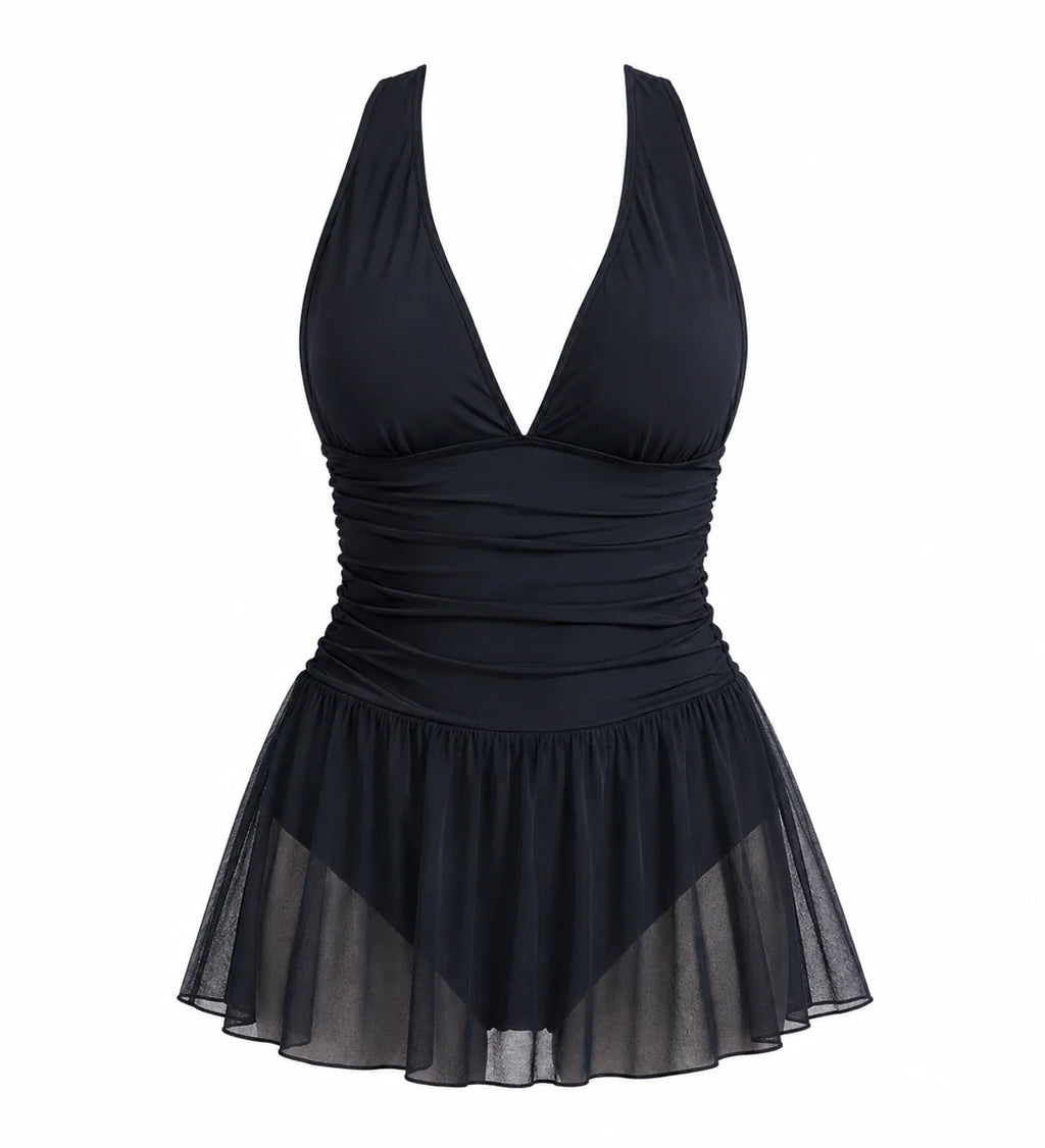 Ruched Deep V Swim Dress WHD0606386-KA-P395-01