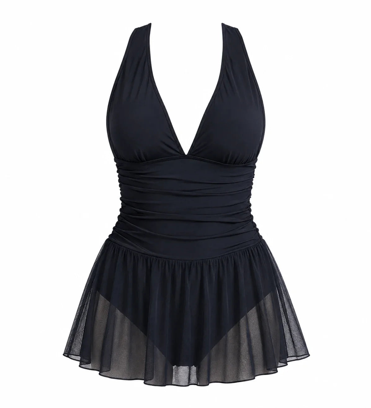 Ruched Deep V Swim Dress WHD0606386-KA-P395-01