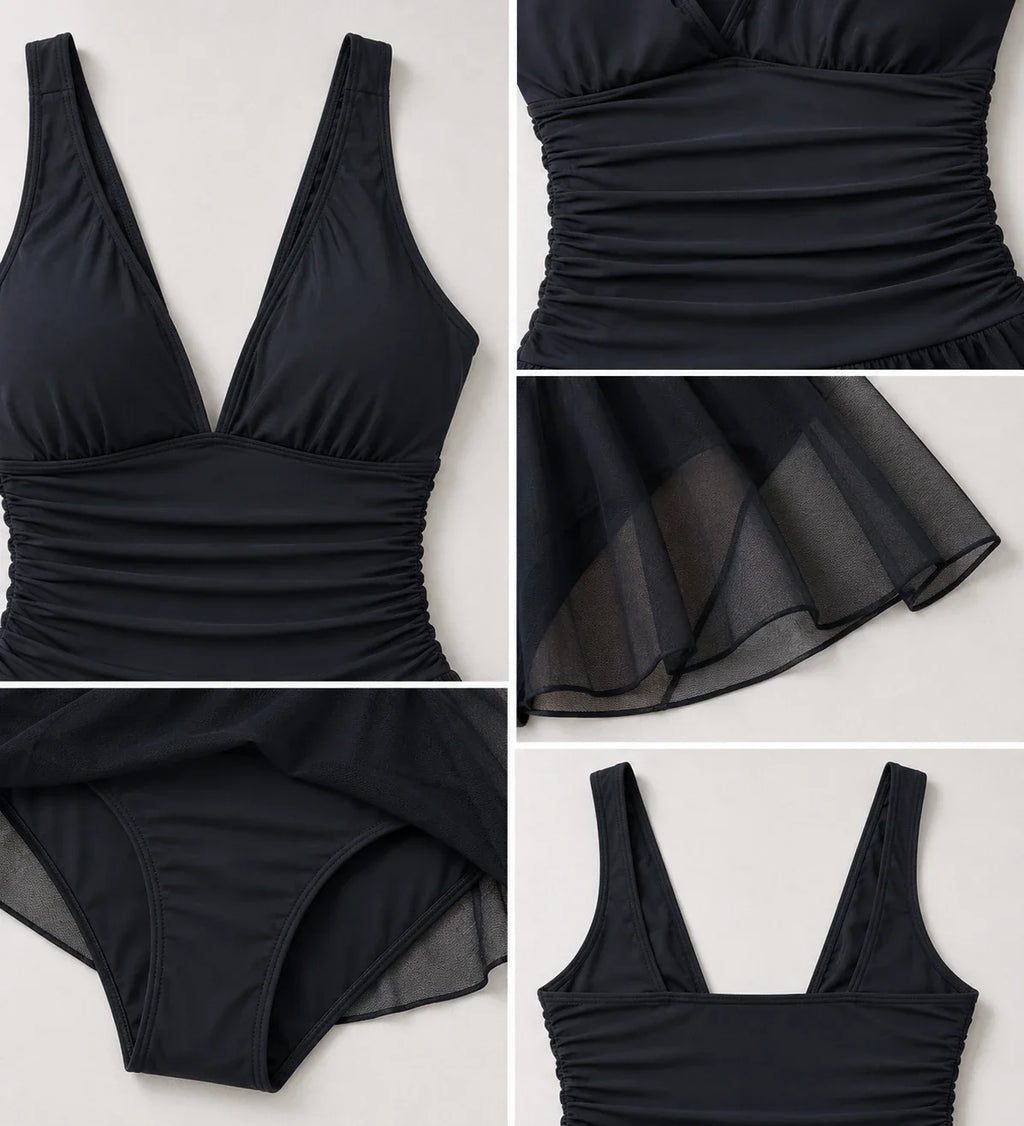 Ruched Deep V Swim Dress WHD0606386-KA-P395-01