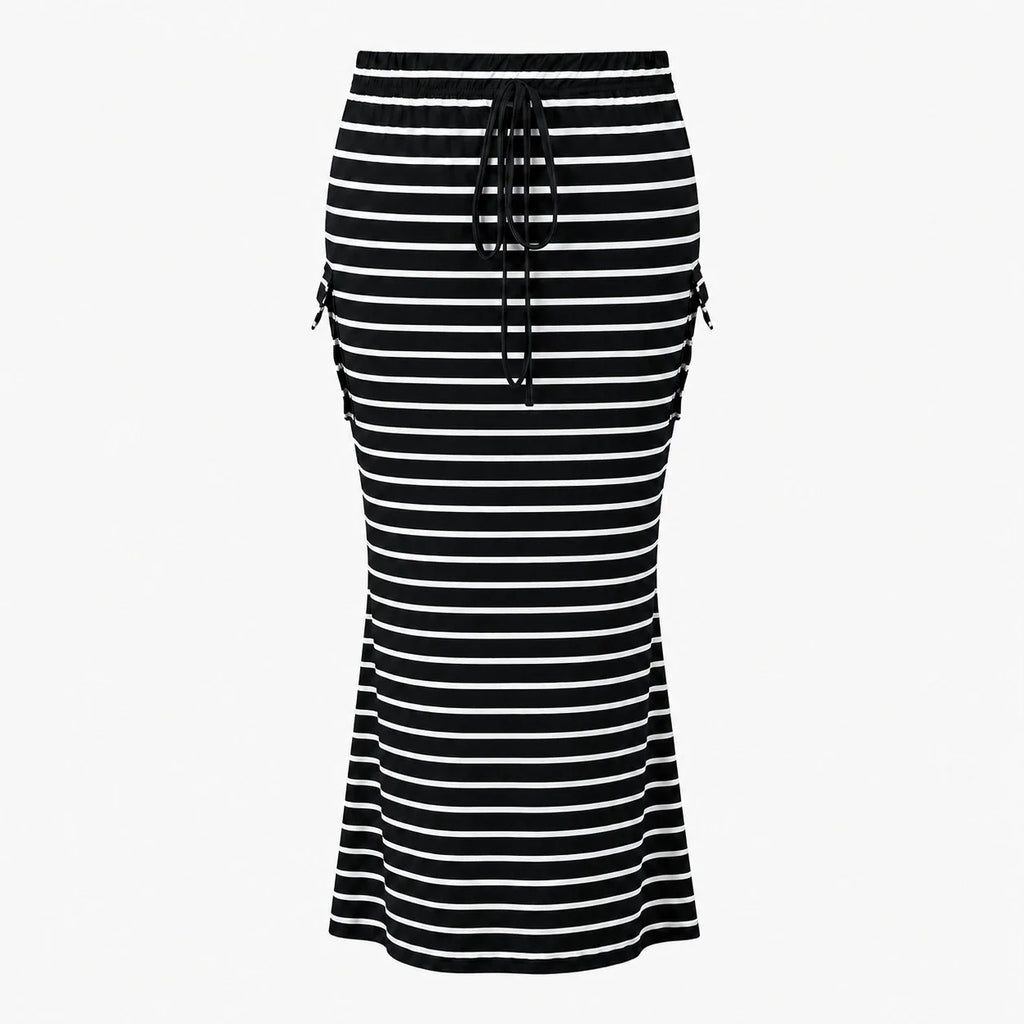 Striped Drawstring Maxi Skirt WHD0606388