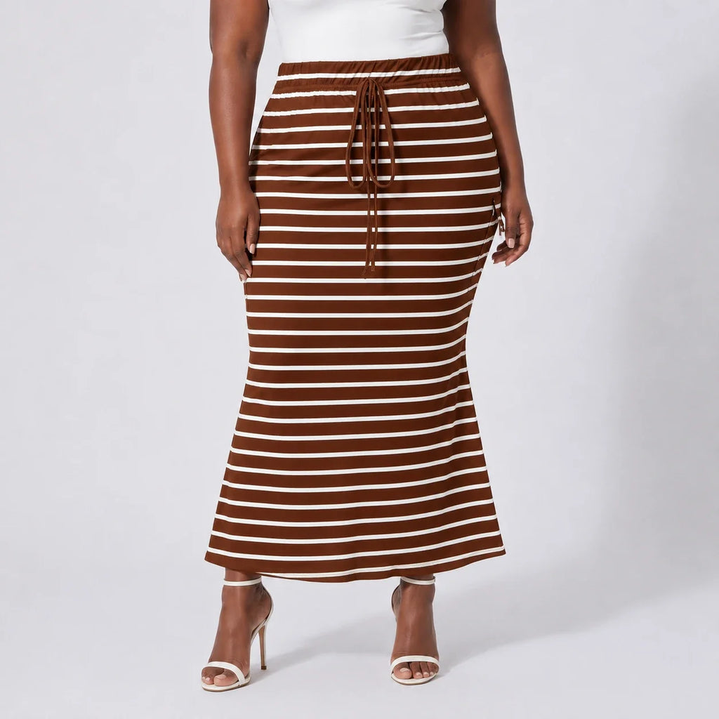 Striped Drawstring Maxi Skirt WHD0606388