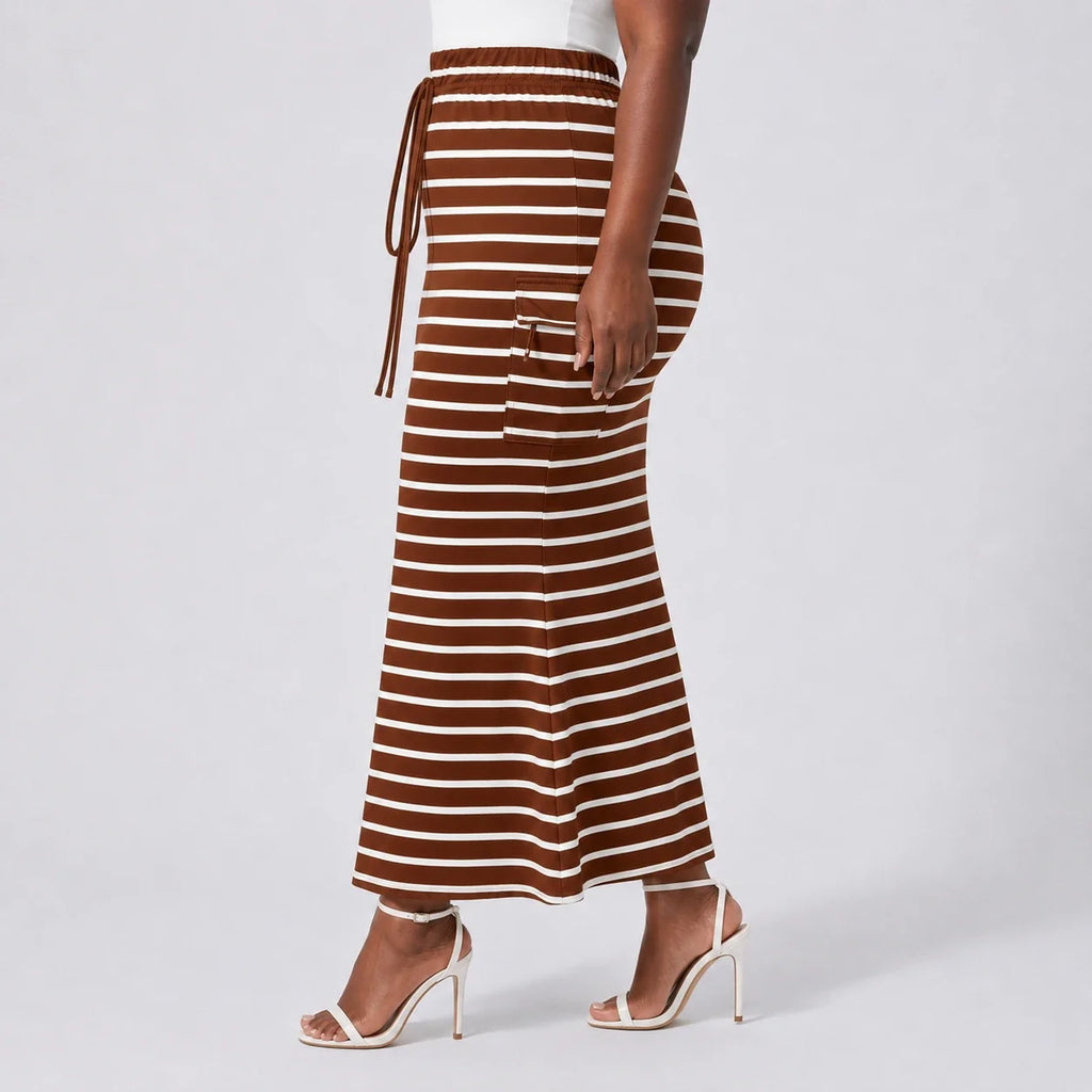Striped Drawstring Maxi Skirt WHD0606388