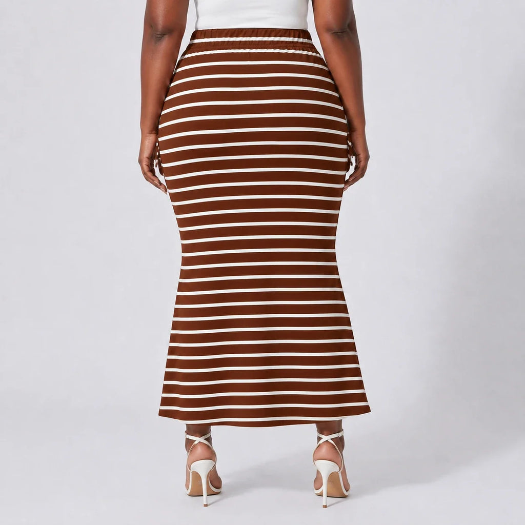 Striped Drawstring Maxi Skirt WHD0606388