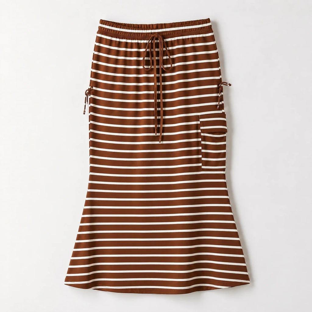 Striped Drawstring Maxi Skirt WHD0606388
