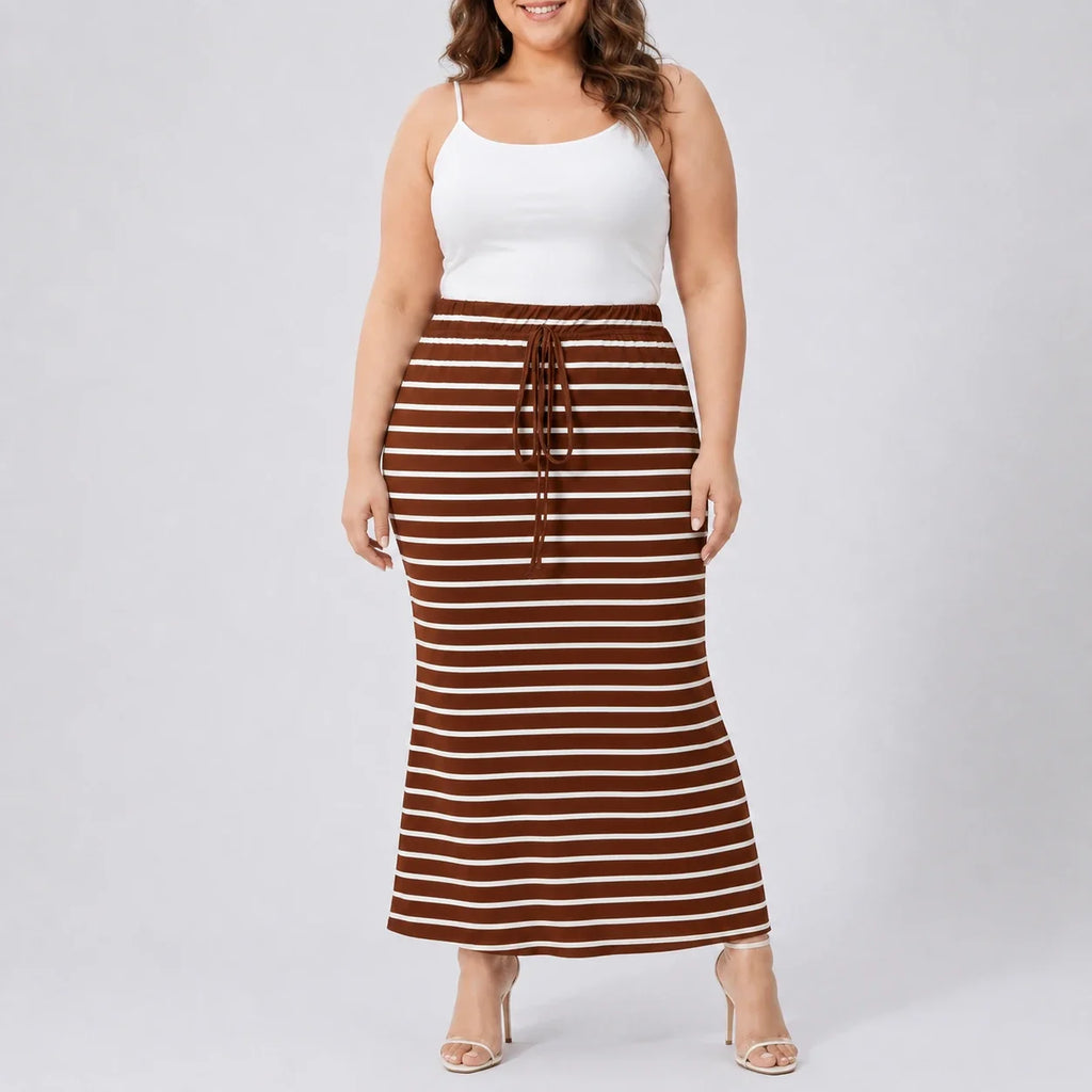 Striped Drawstring Maxi Skirt WHD0606388