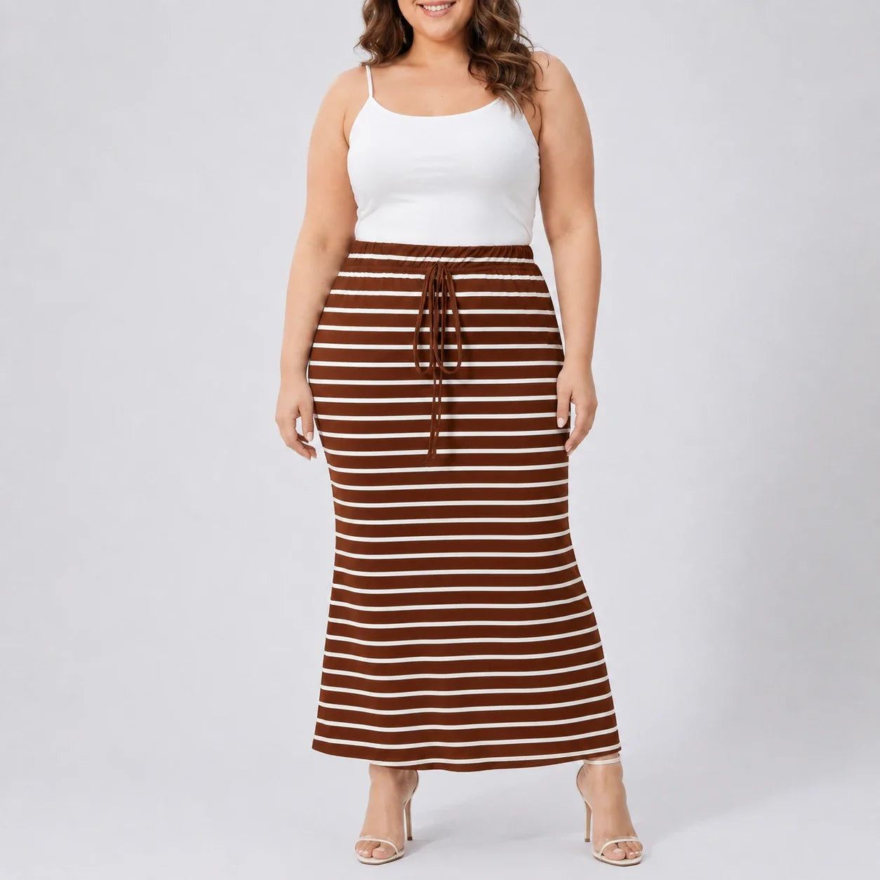 Striped Drawstring Maxi Skirt WHD0606388