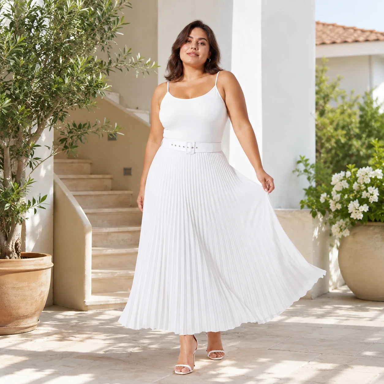 Belted Pleated Maxi Skirt WHD0606390