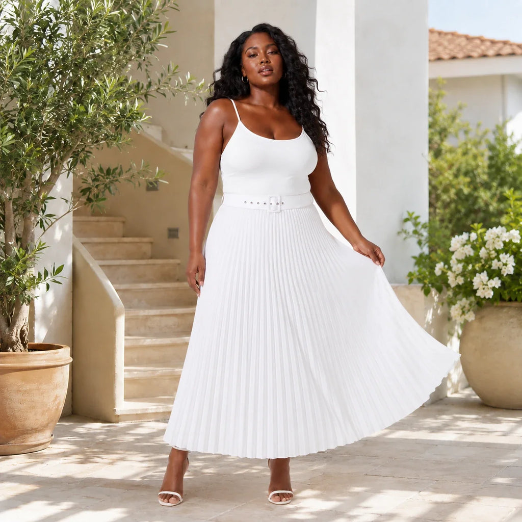 Belted Pleated Maxi Skirt WHD0606390