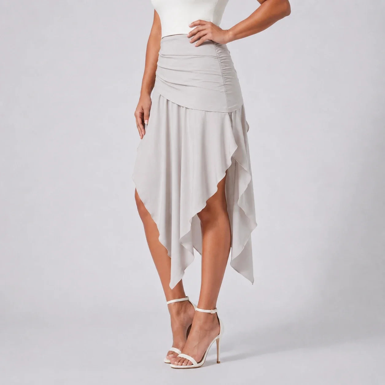 Ruched Asymmetric Midi Skirt WHD0606391