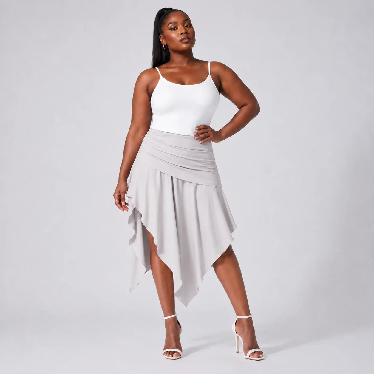 Ruched Asymmetric Midi Skirt WHD0606391