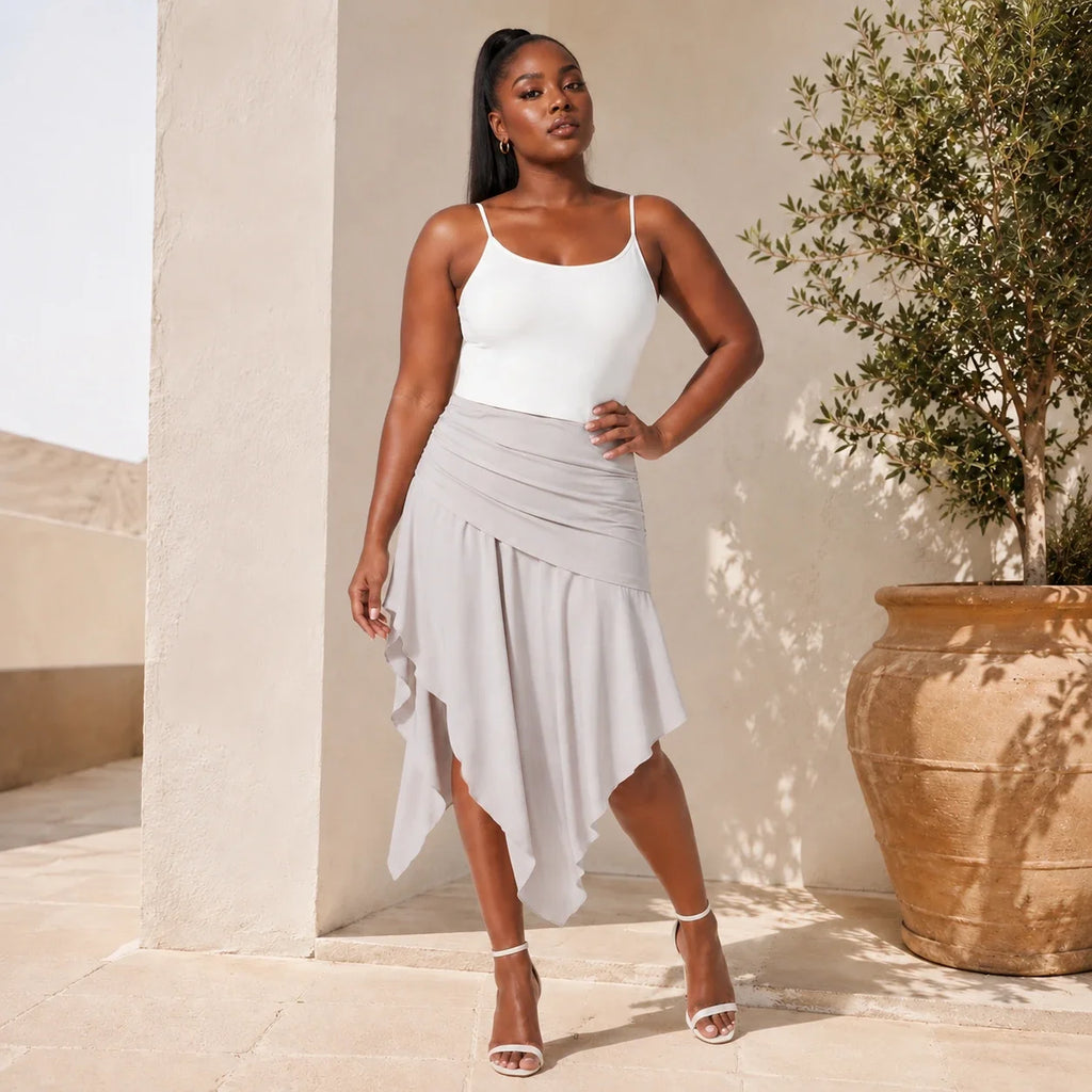 Ruched Asymmetric Midi Skirt WHD0606391