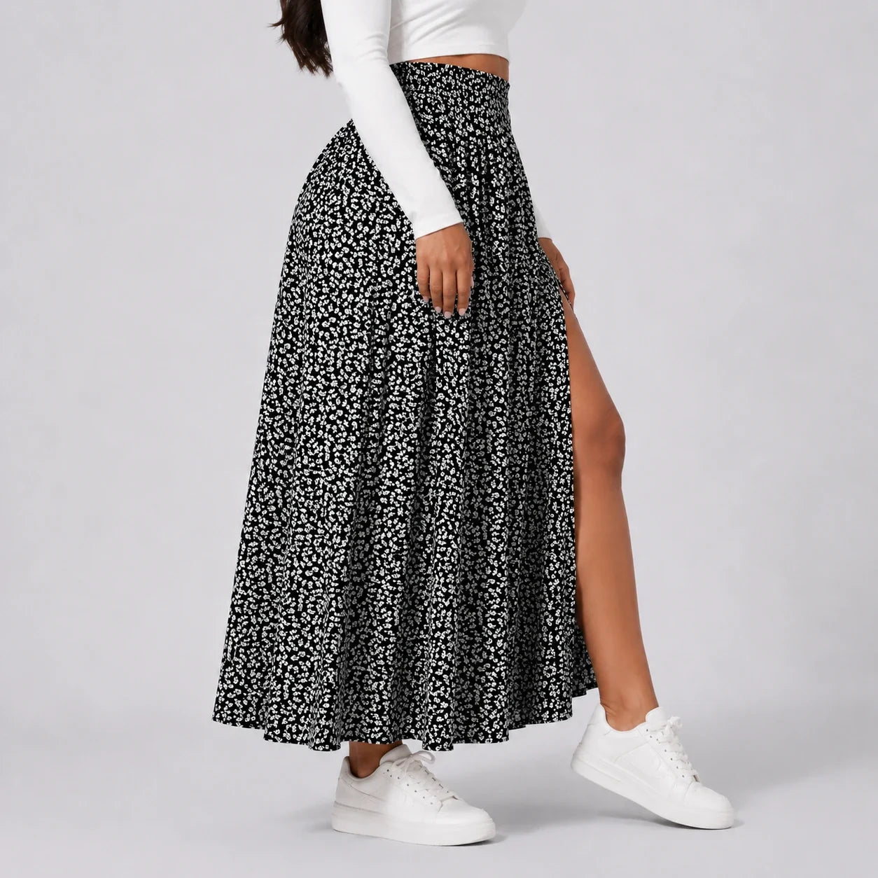 Floral Side Slit Maxi Skirt WHD0606395