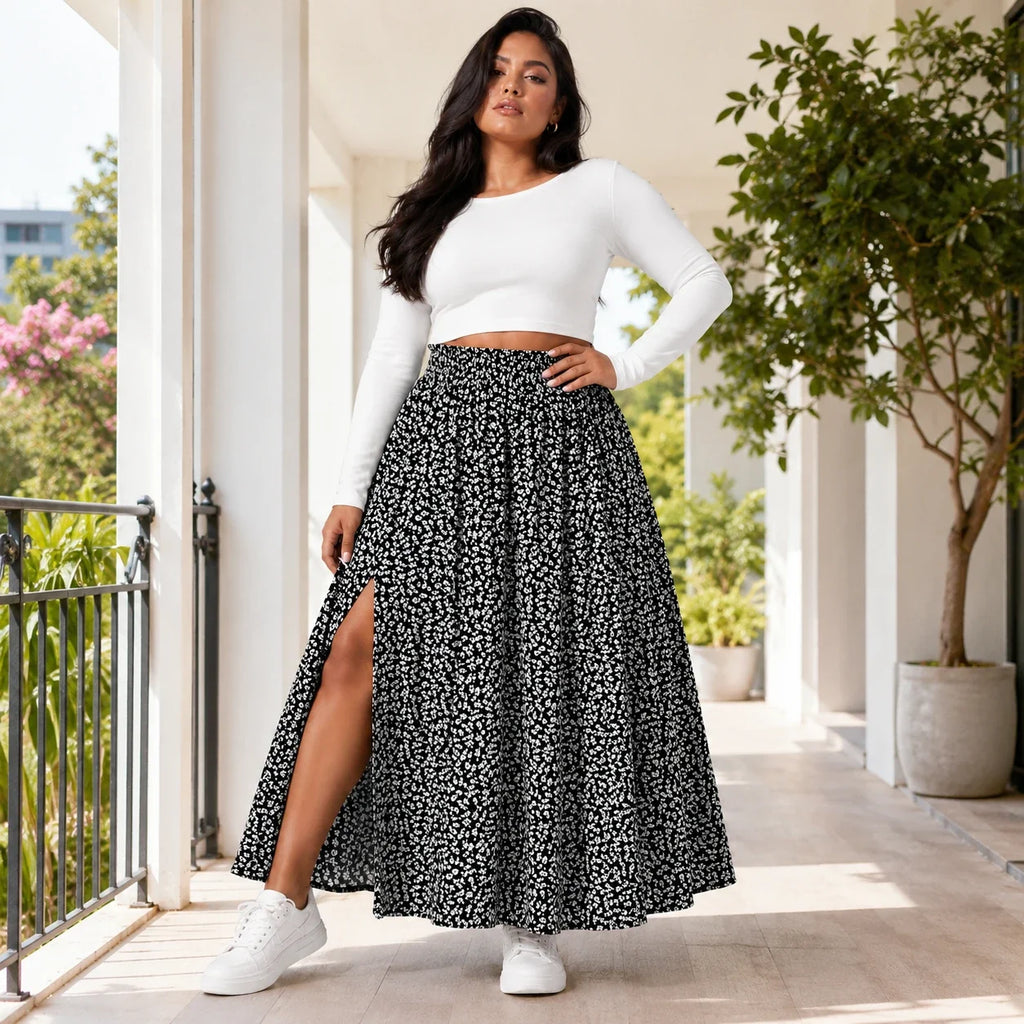 Floral Side Slit Maxi Skirt WHD0606395