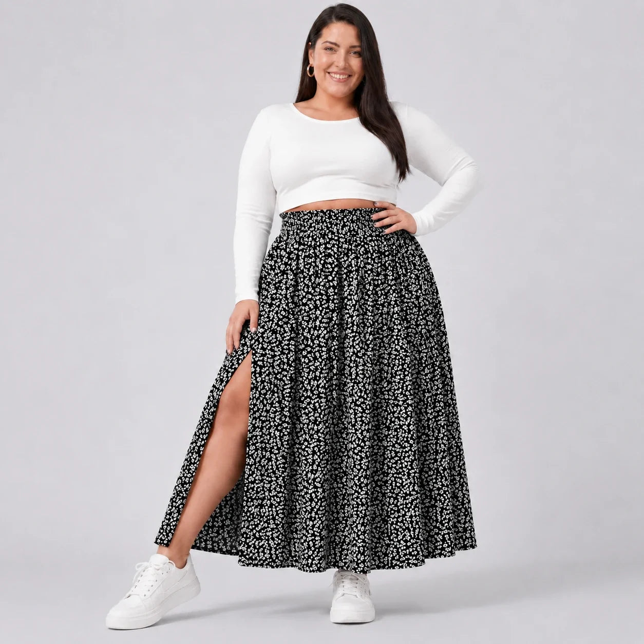 Floral Side Slit Maxi Skirt WHD0606395