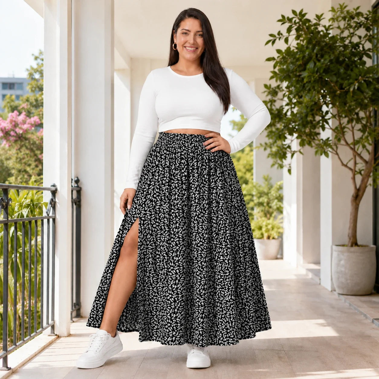 Floral Side Slit Maxi Skirt WHD0606395