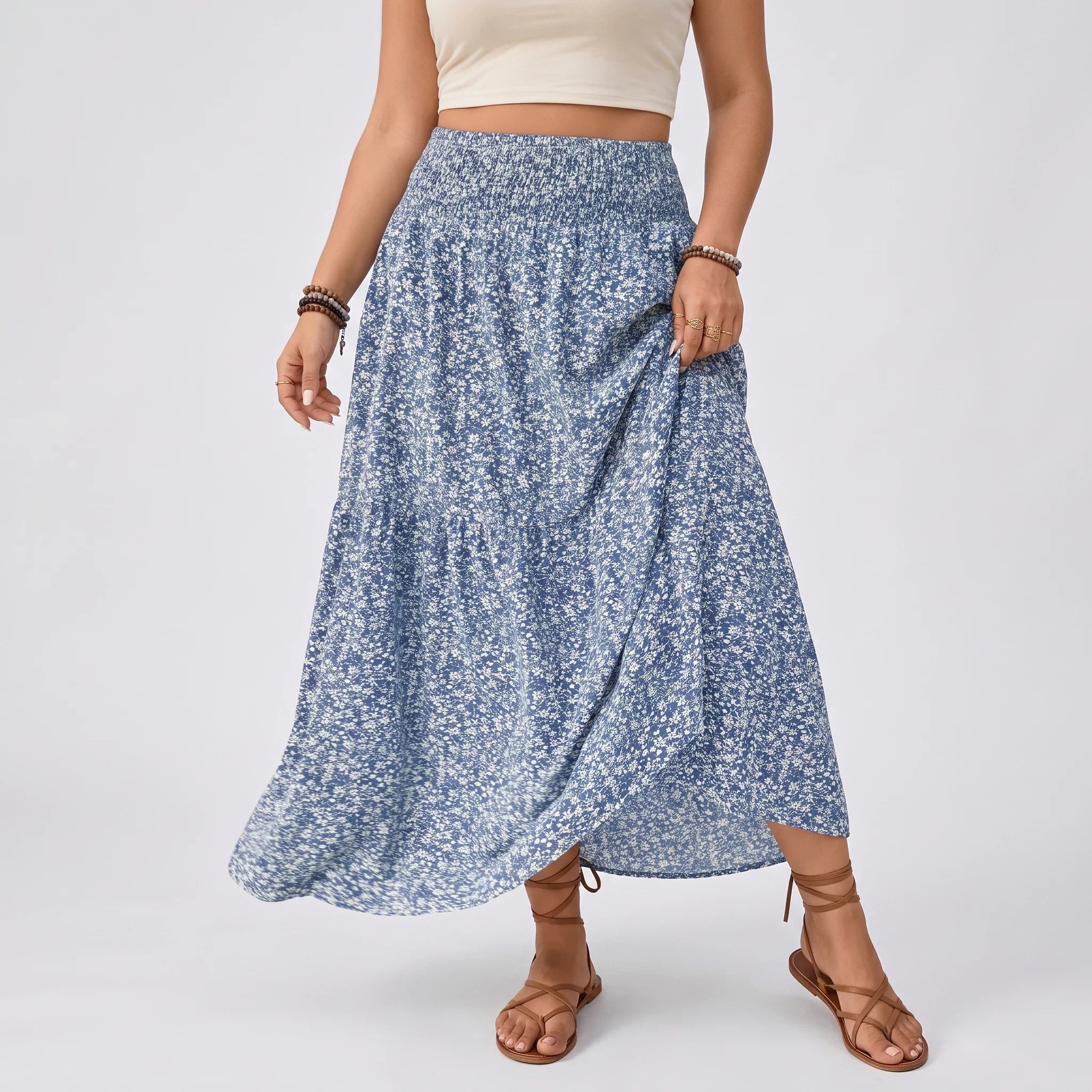 Ditsy Floral Tiered Maxi Skirt WHD0606396