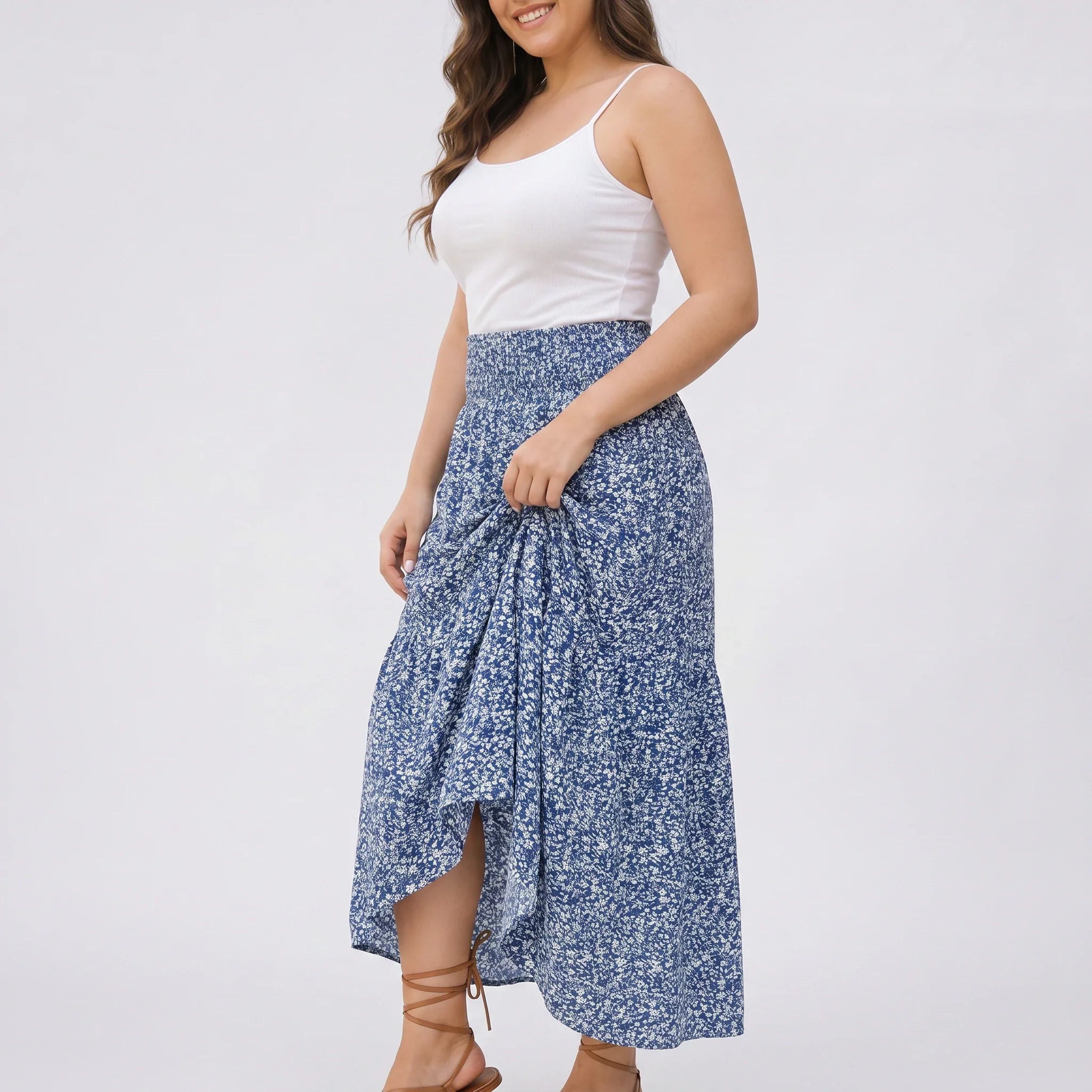 Ditsy Floral Tiered Maxi Skirt WHD0606396