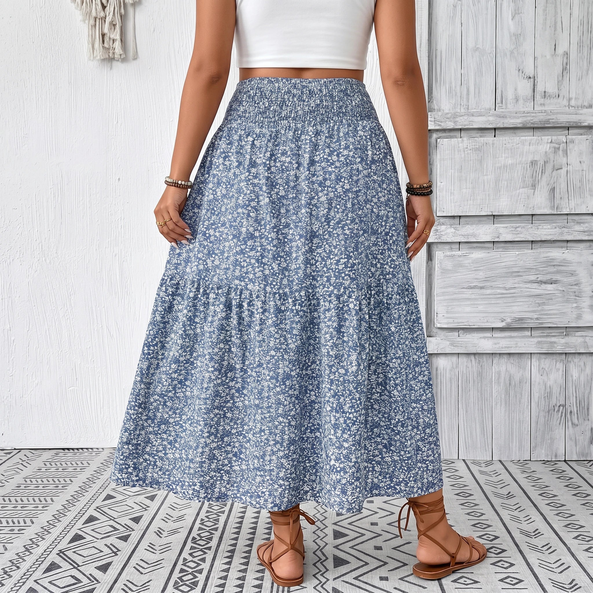 Ditsy Floral Tiered Maxi Skirt WHD0606396