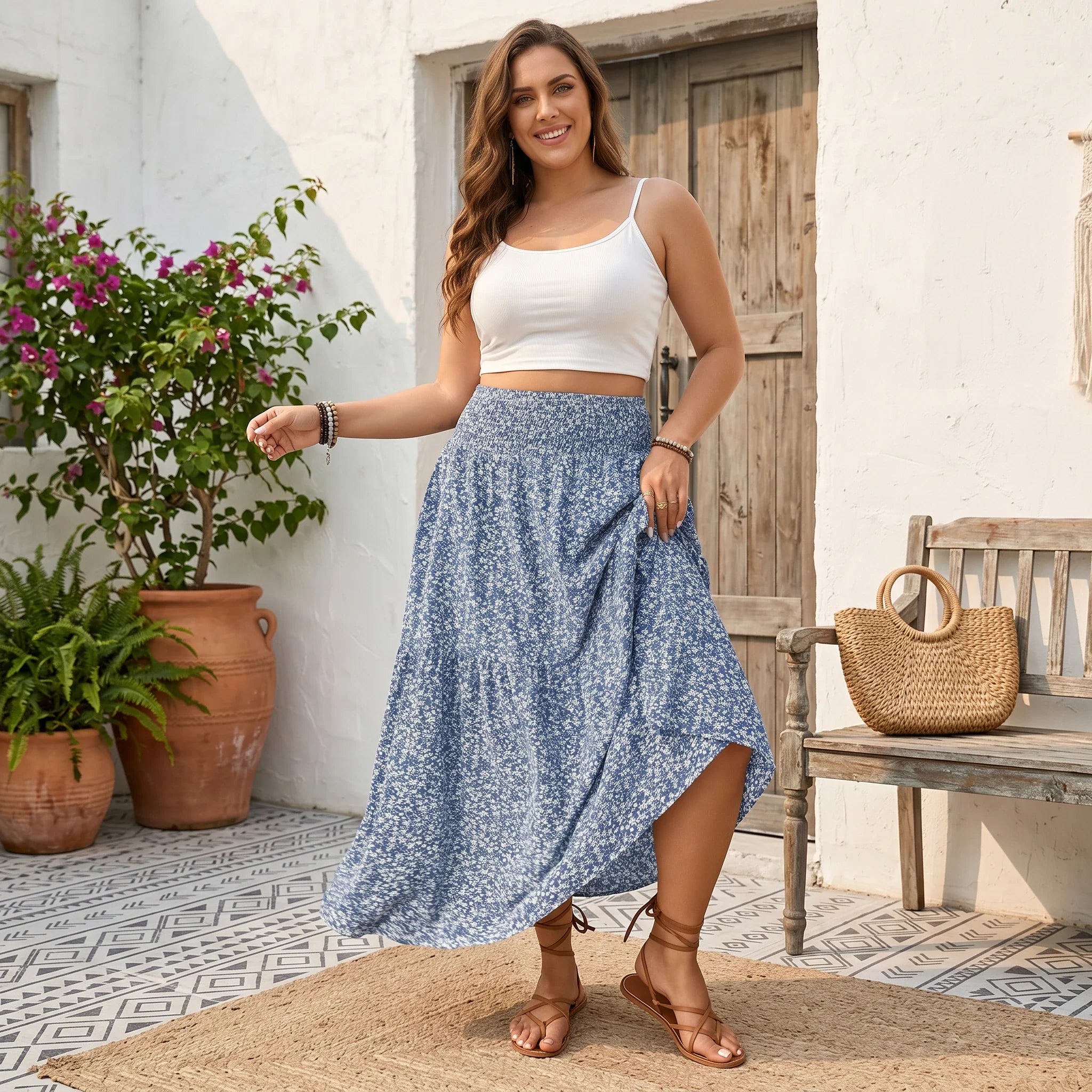 Ditsy Floral Tiered Maxi Skirt WHD0606396