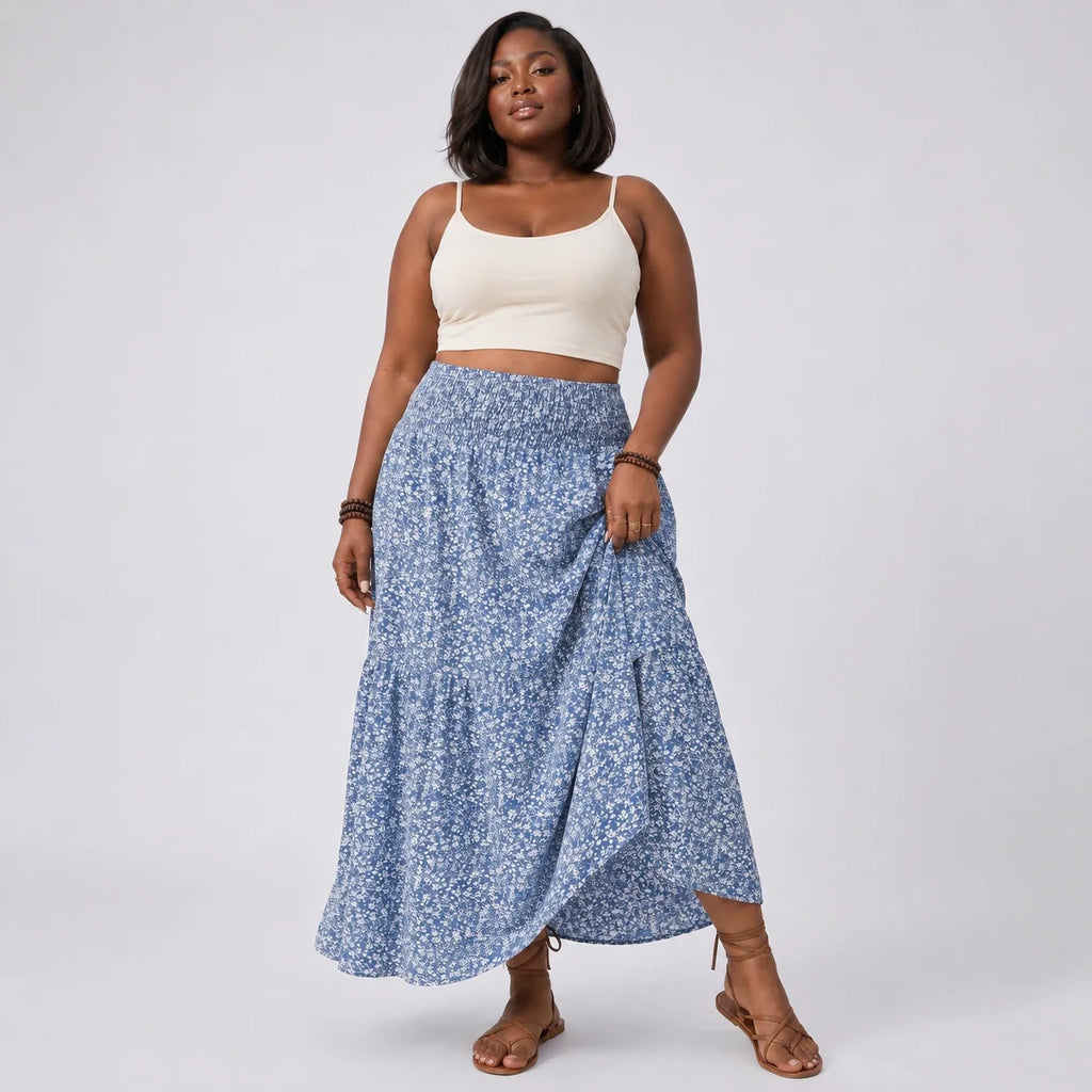 Ditsy Floral Tiered Maxi Skirt WHD0606396