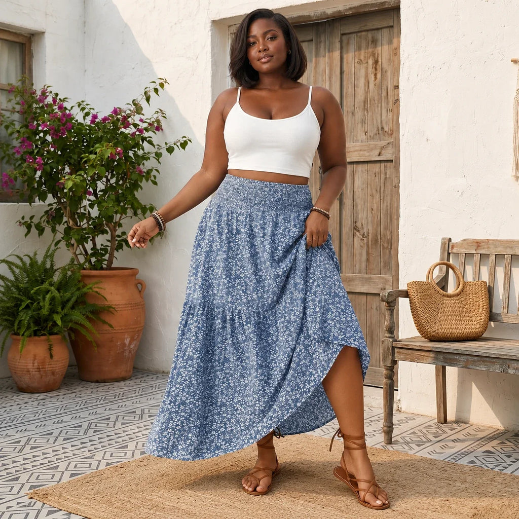 Ditsy Floral Tiered Maxi Skirt WHD0606396