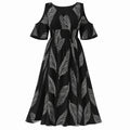 Leaf Print Cold-Shoulder Maxi Dress WHD0606397