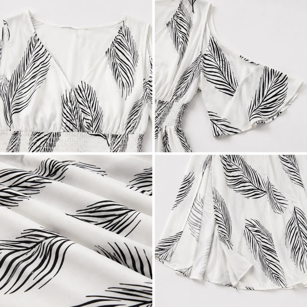 Leaf Print Cold-Shoulder Maxi Dress WHD0606397