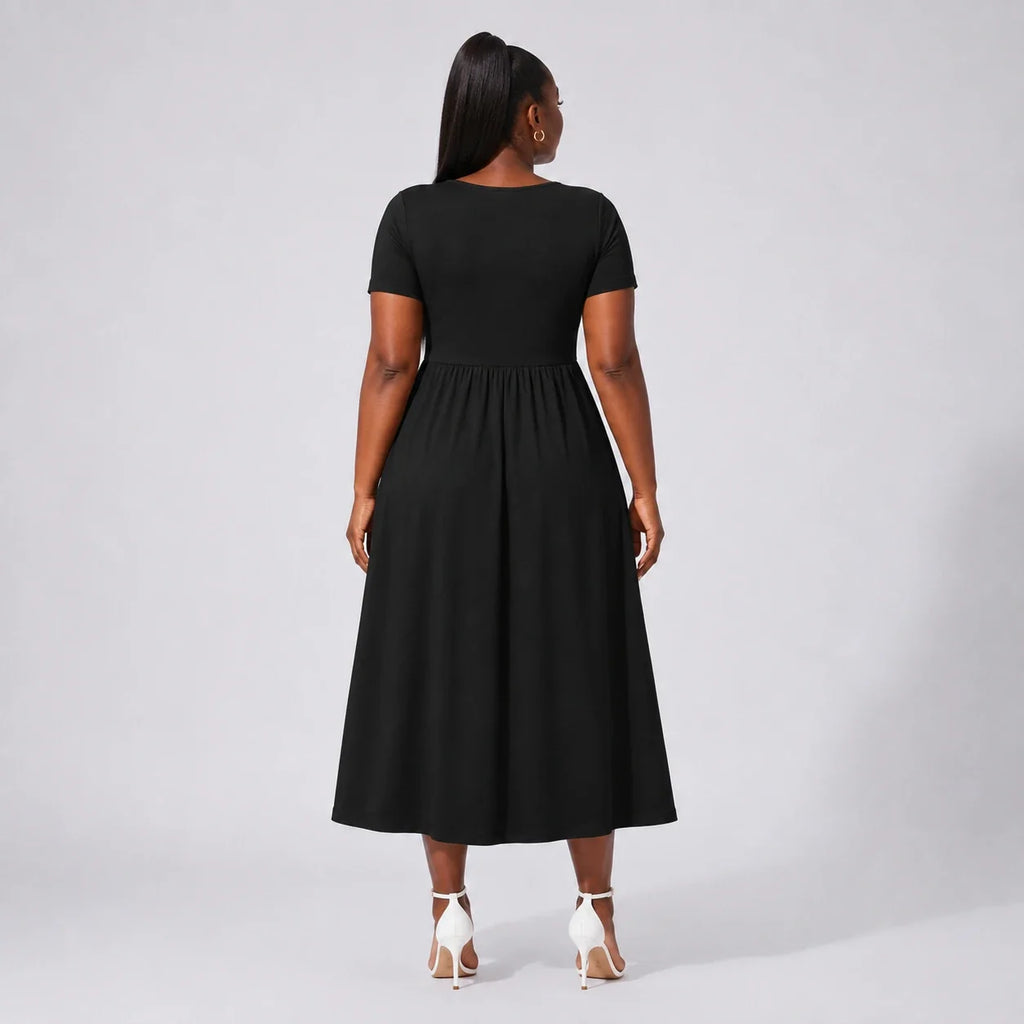 Ruched V-Neck Midi Dress WHD0606398