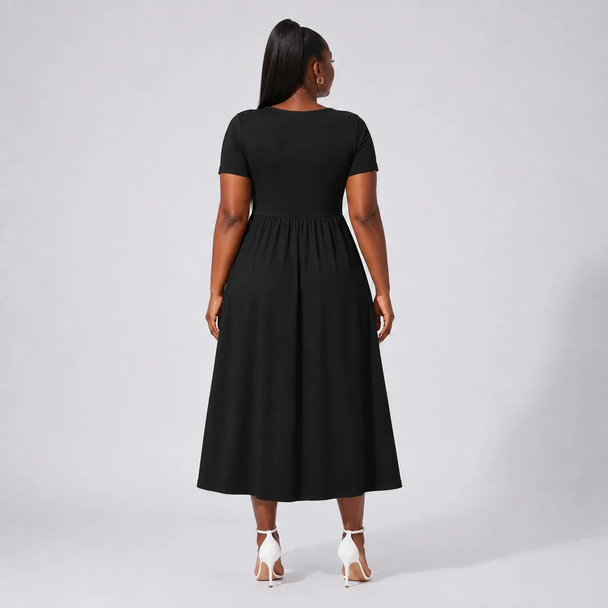 Ruched V-Neck Midi Dress WHD0606398