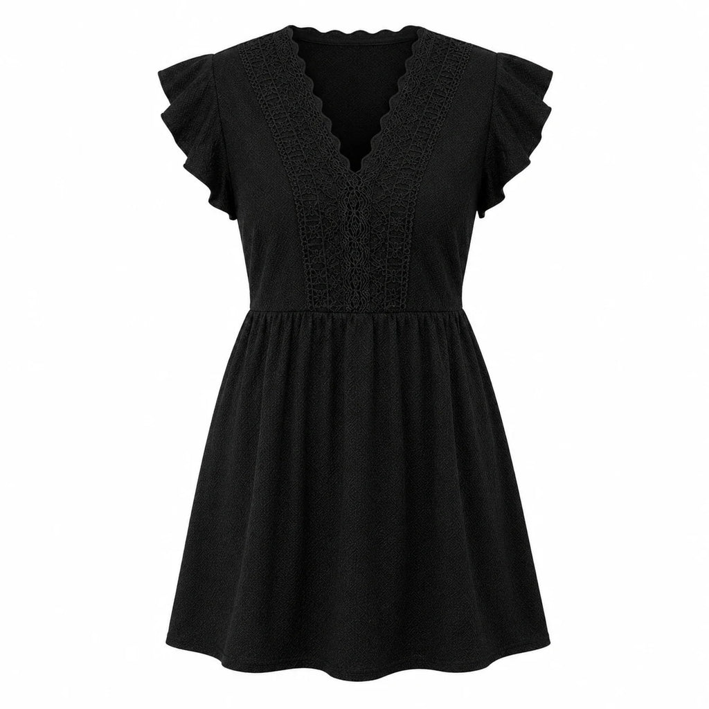 Black Lace Trim Mini Dress WHD0606399