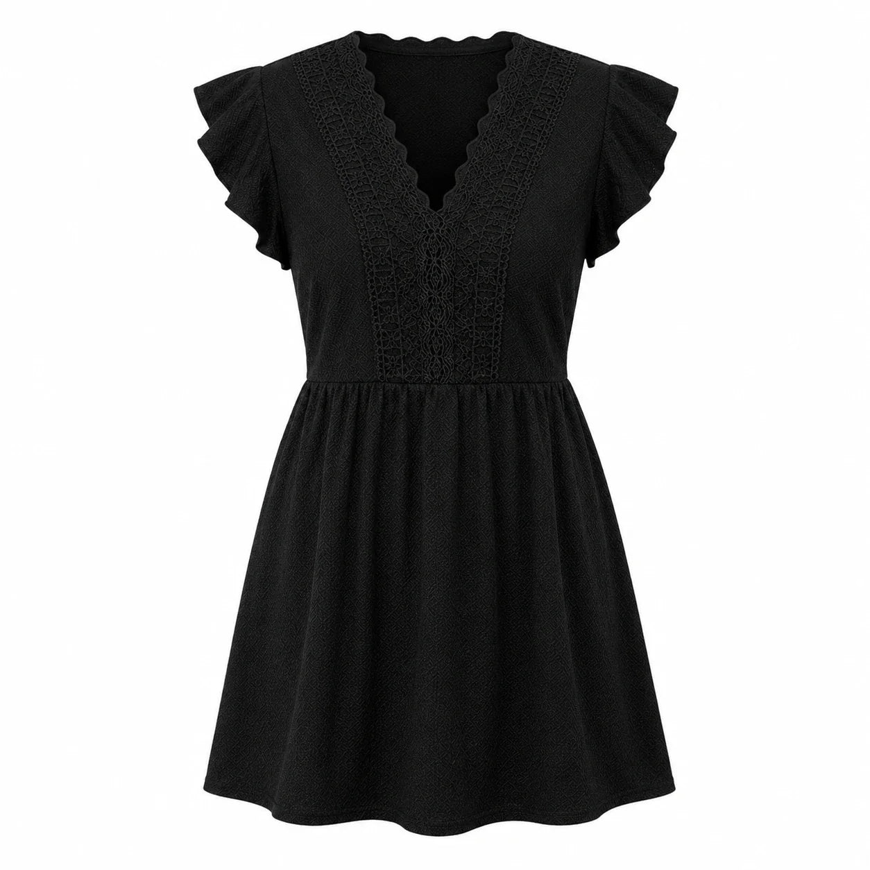 Black Lace Trim Mini Dress WHD0606399