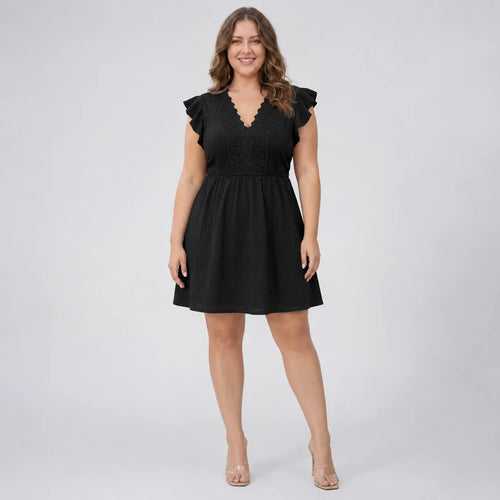 Black Lace Trim Mini Dress WHD0606399