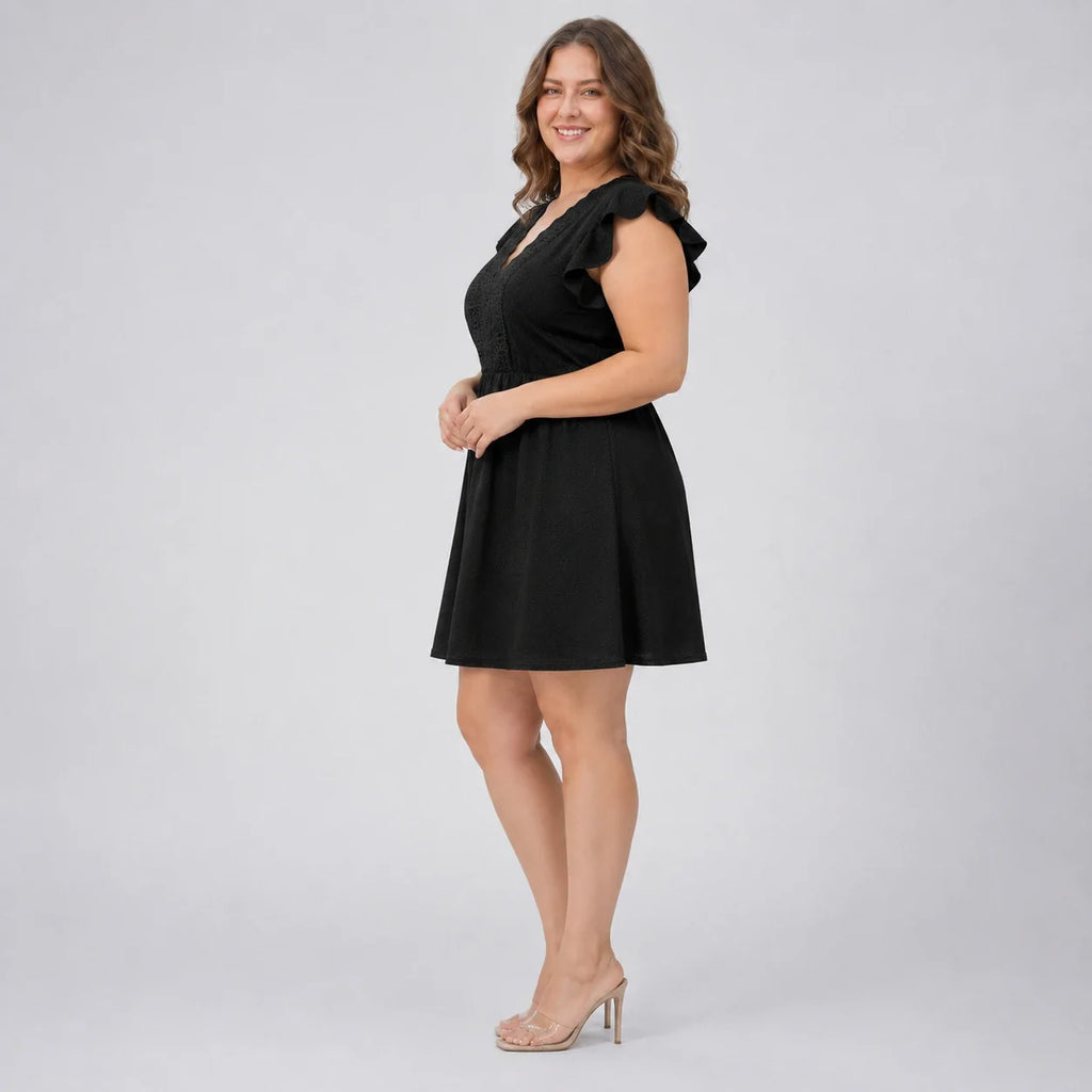 Black Lace Trim Mini Dress WHD0606399