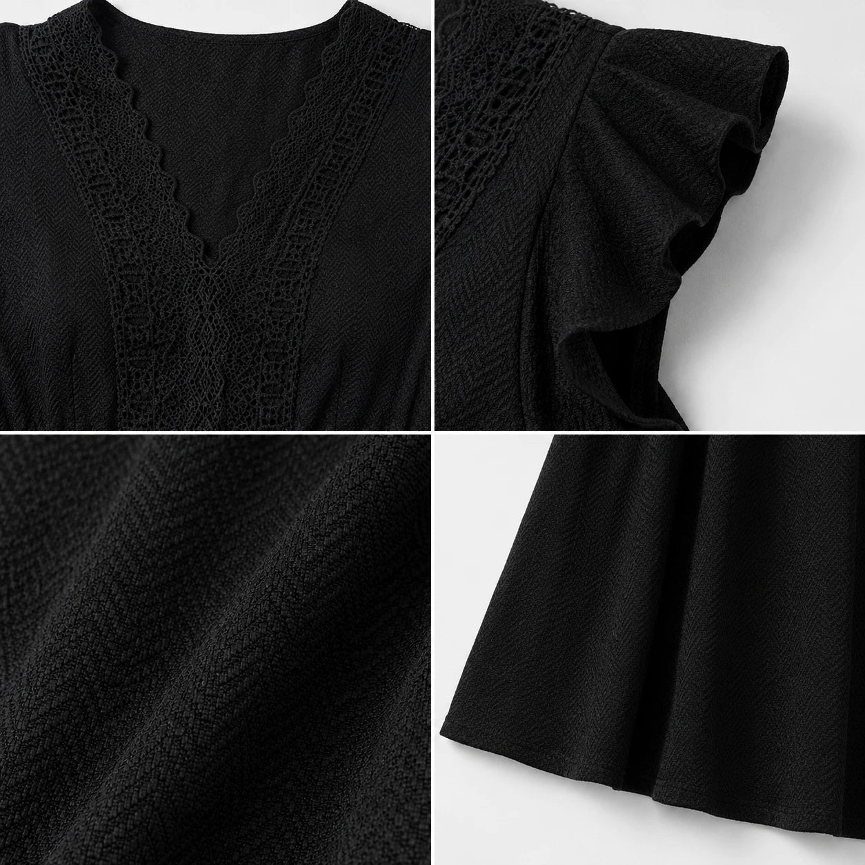 Black Lace Trim Mini Dress WHD0606399
