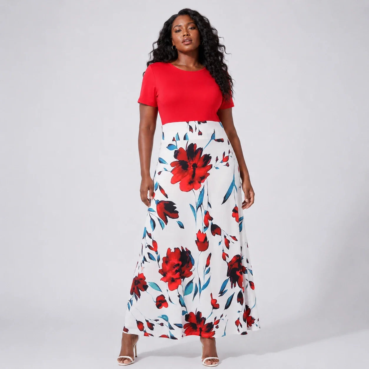 Floral Colorblock Maxi Dress WHD0606403